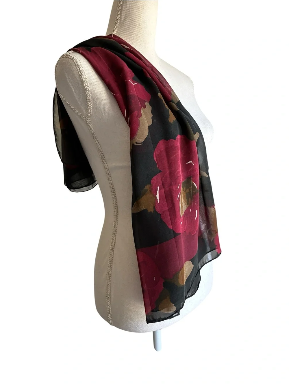 A.B.S. Allen Schwartz 100% Silk Square Scarf Burgundy Floral Luxe